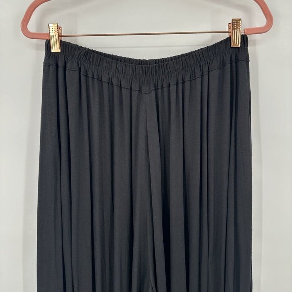 Kedem Sasson Solid Black Elastic Waistband‎ Ruffle Hem Wide Leg Pants One Size - Picture 2 of 10